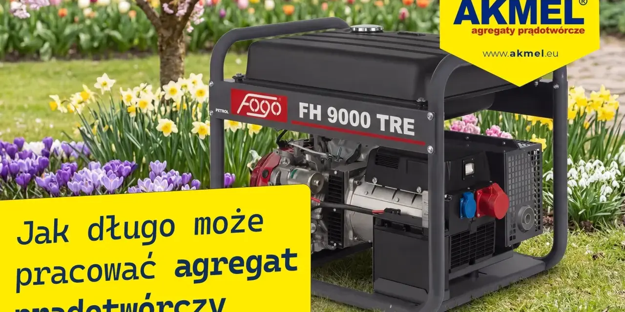 Agregat prądotwórczy Fogo FH 9000 TRE w otoczeniu wiosennych kwiatów. Dowiedz się, jak długo może pracować agregat prądotwórczy.