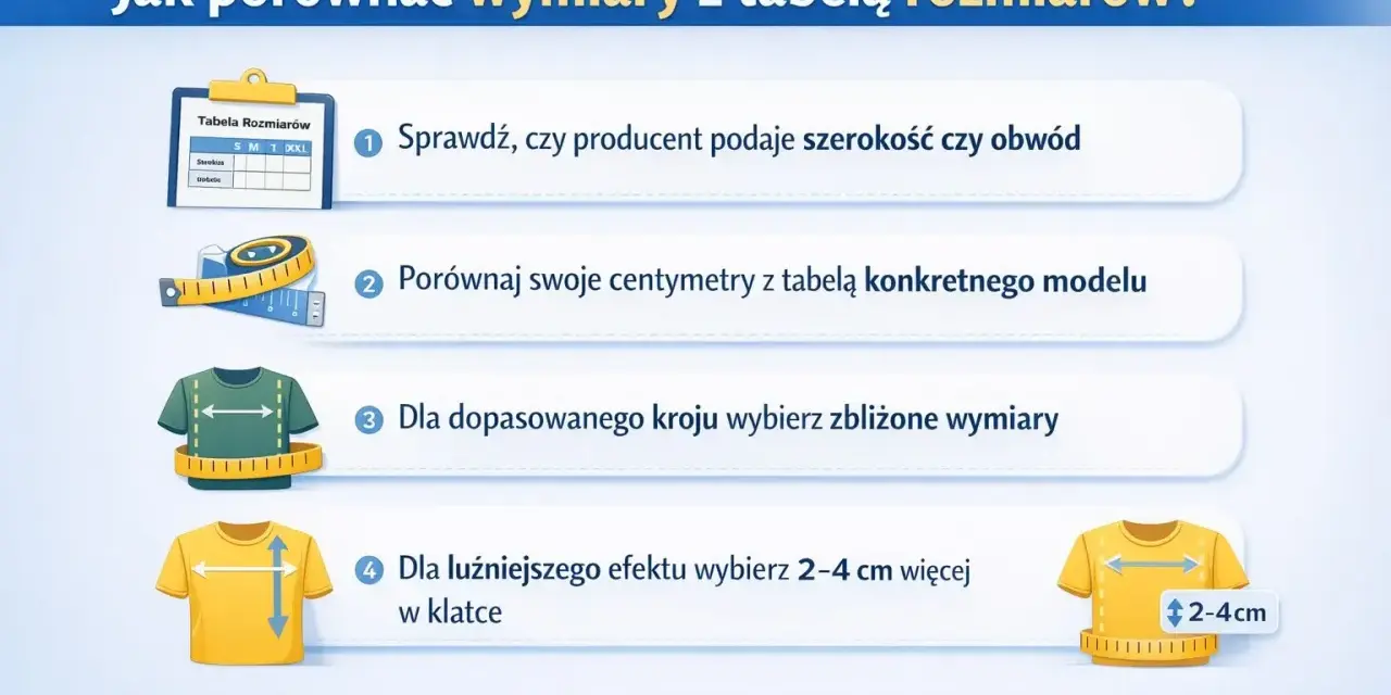 Jak się mierzy koszulę? Porównaj swoje centymetry z tabelą rozmiarów. Dla luźniejszego efektu dodaj 2-4 cm w klatce.