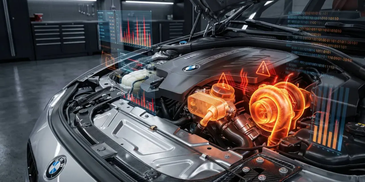 Silnik a6cf BMW z wizualizacją danych i wykresami.