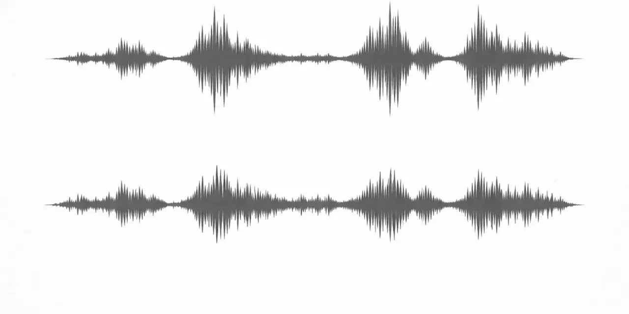 Dwa wykresy fal dźwiękowych pokazują duży **dynamic range** – od cichych fragmentów po głośne szczyty.