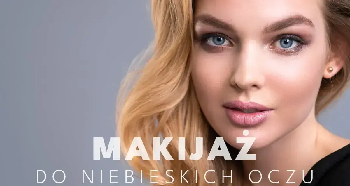 Delikatny makijaż oczu niebieskich podkreśla ich głębię. Blond włosy i subtelne usta dopełniają całość.