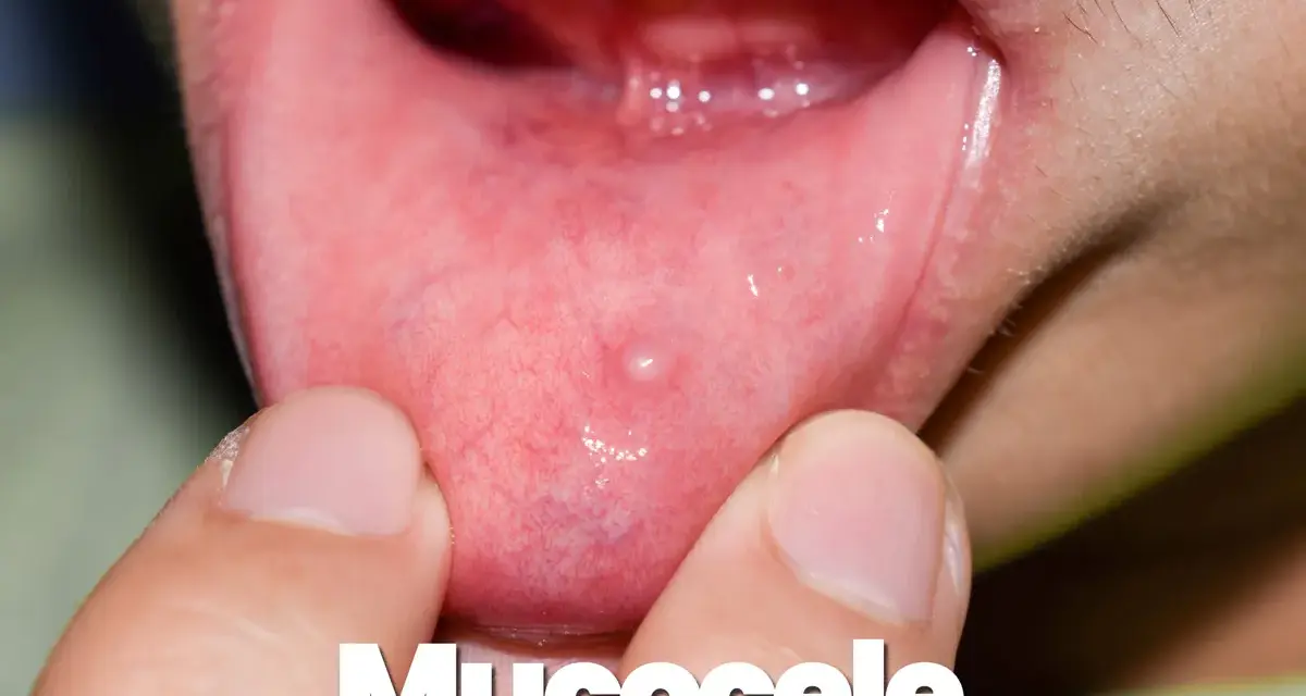 Piccolo mucocele sulle labbra, una piccola cisti piena di liquido che può comparire all'interno della bocca.