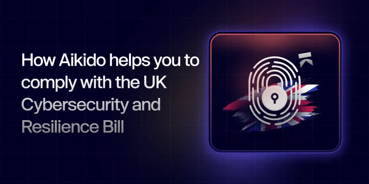 Aikido helps with UK cybersecurity compliance. A fingerprint lock over the Union Jack symbolizes secure digital sled cyber security.