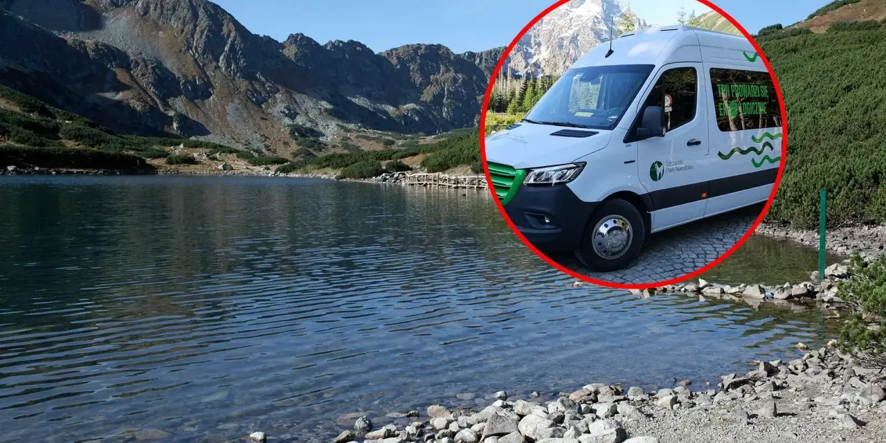 Ekologiczne busy na Morskie Oko dowożą turystów do malowniczego jeziora w Tatrach.