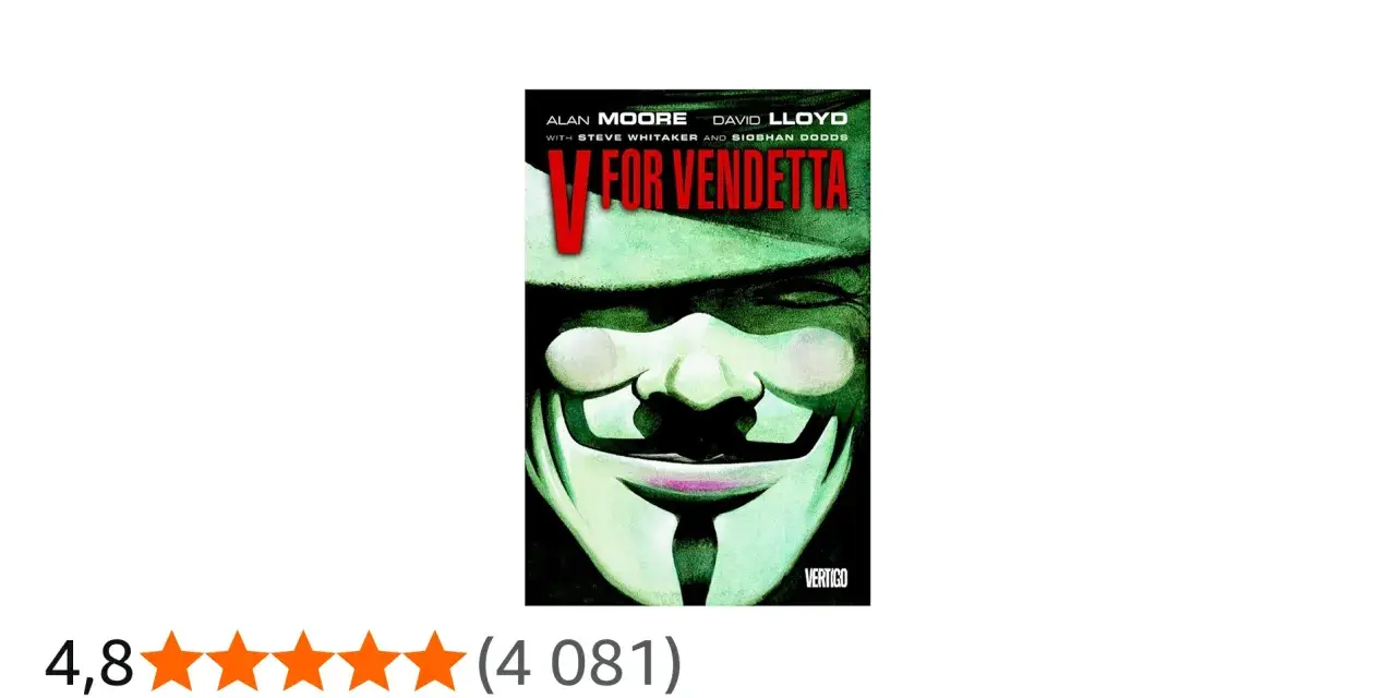 Okładka komiksu V jak Vendetta z charakterystyczną maską Guya Fawkesa.