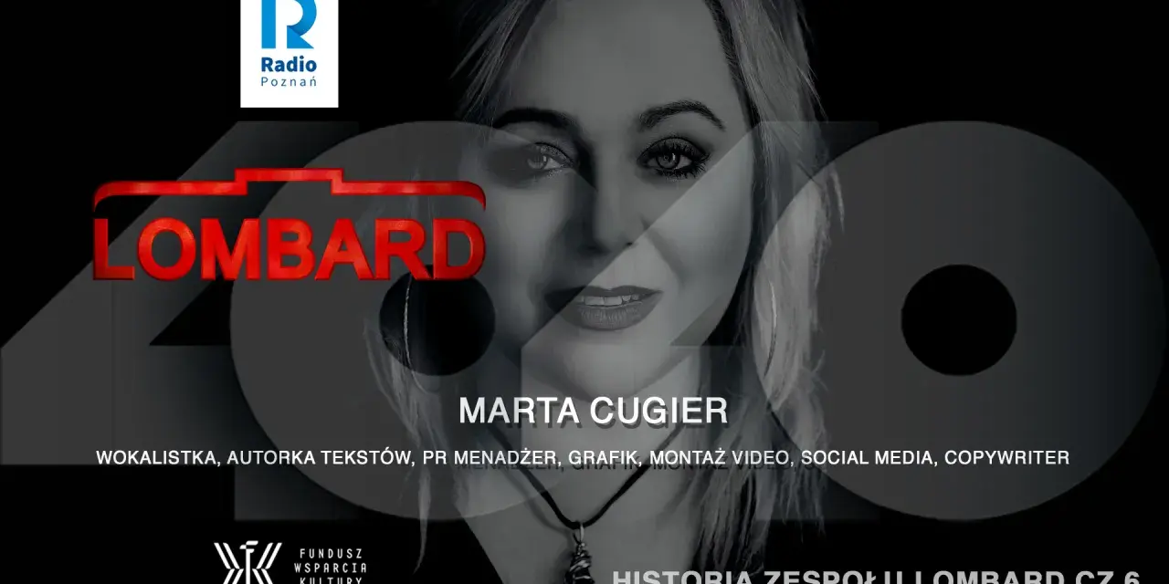 Marta Cugier, wokalistka i wieloletnia członkini zespołu Lombard, w grafice z okazji 40-lecia grupy.