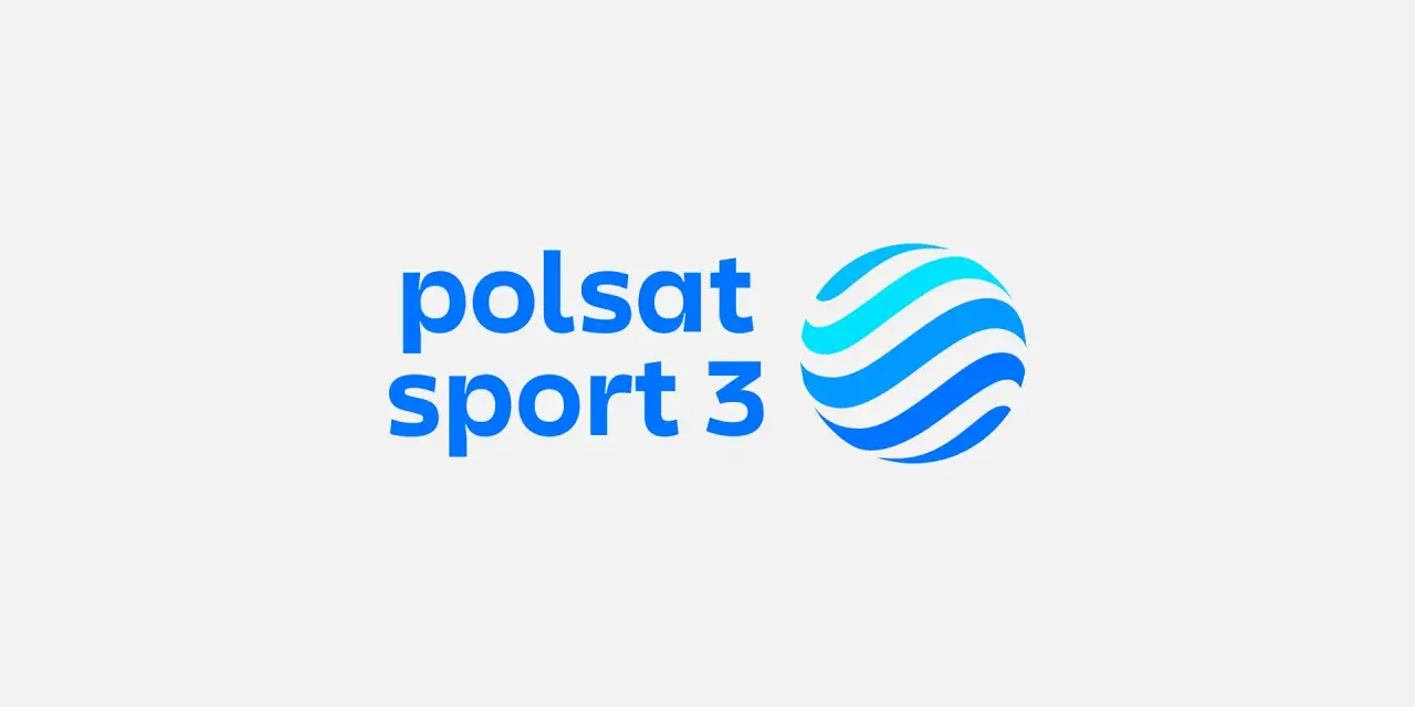 Logo Polsat Sport 3. Niebieski napis "polsat sport 3" obok stylizowanej kuli z niebieskimi pasami.