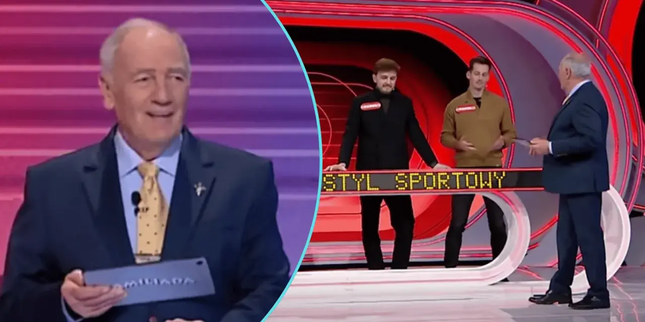 Prowadzący Familiady pyta uczestników, co mówimy, gdy czegoś nie usłyszymy. Na ekranie widać też napis "STYL SPORTOWY".