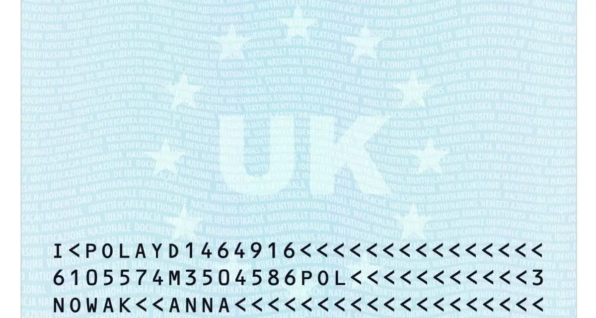 Karta identyfikacyjna z danymi: POLAYD1464916, 6105574M3504586POL, NOWAK, ANNA. To jest przykład eea national id card co to.
