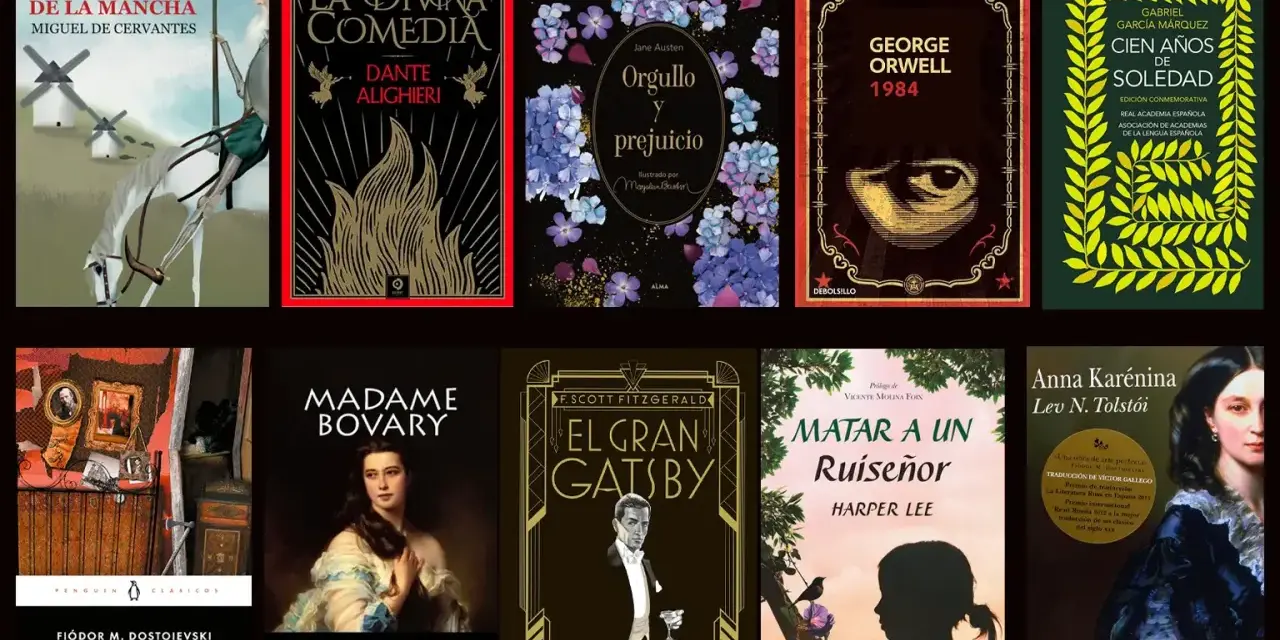 Selección de los mejores relatos cortos: "Don Quijote", "La Divina Comedia", "Orgullo y Prejuicio", "1984", "Cien Años de Soledad", "Crimen y Castigo", "Madame Bovary", "El Gran Gatsby", "Matar a un Ruiseñor" y "Anna Karénina".