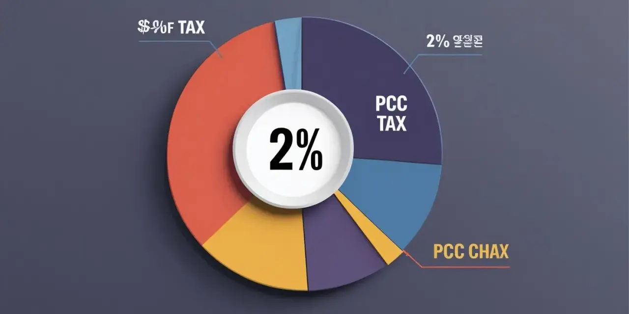 Wykres kołowy przedstawia podział kosztów, gdzie 2% to podatek od czynności cywilnoprawnych (PCC TAX).