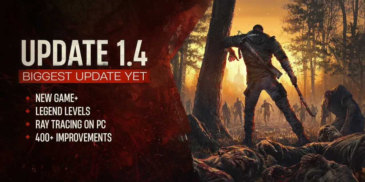 Dying Light: data wydania aktualizacji 1.4 z nową grą+, poziomami legend, ray tracingiem i ulepszeniami. Bohater walczy z hordą zombie.