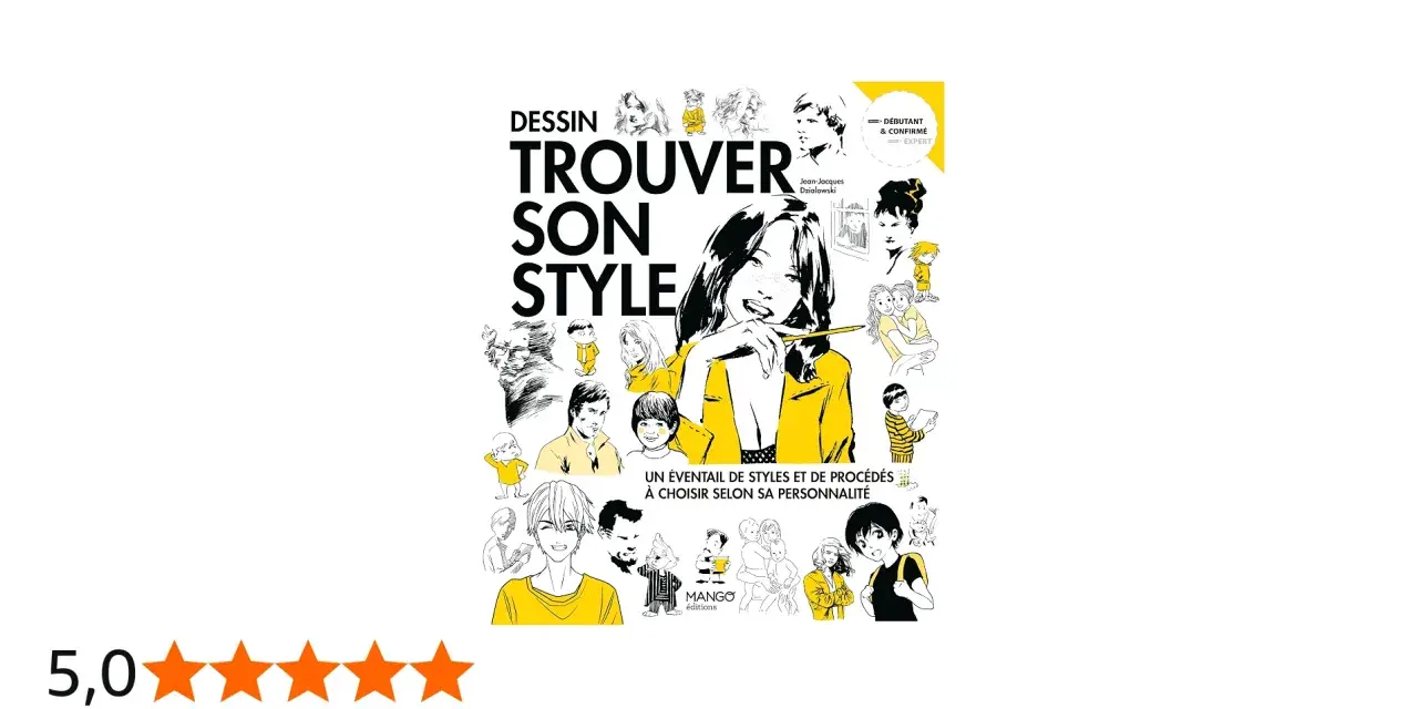 Couverture du livre "Dessin : trouver son style", illustrée de divers personnages et styles de dessin.