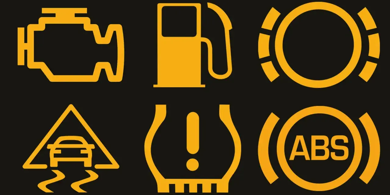 Gelbe auto symbole bedeutung: Motor, Tank, Bremsflüssigkeit, ESP, Reifendruck, ABS. Wichtige Warnleuchten für Ihre Sicherheit.