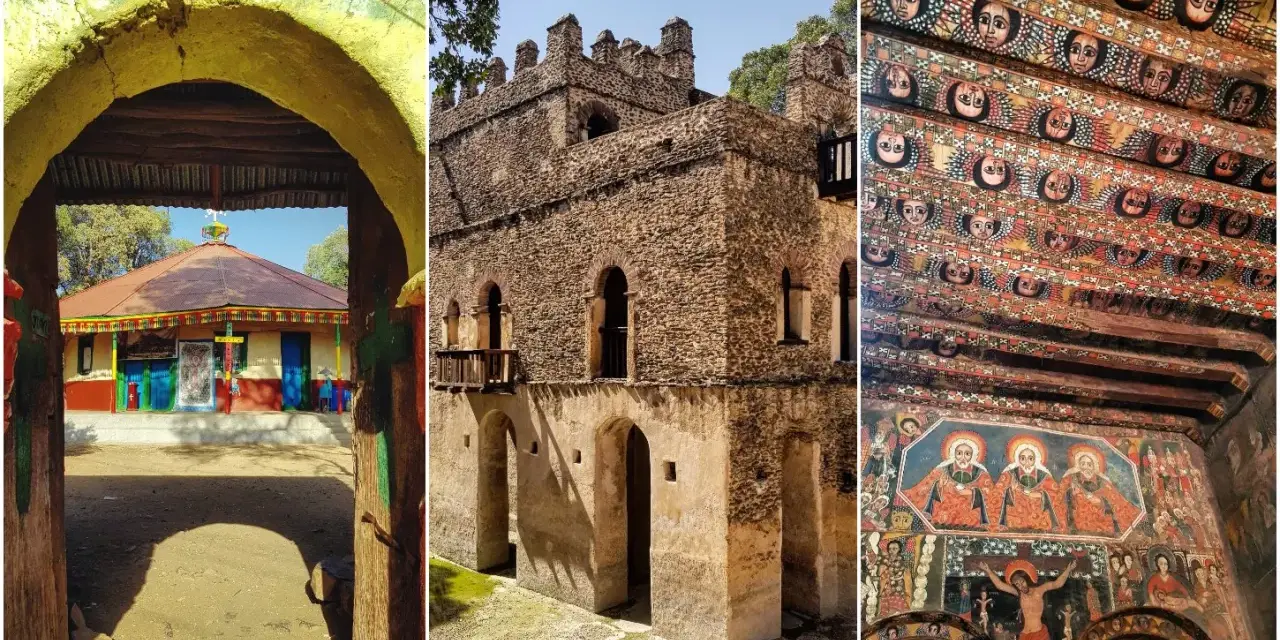 Etiopia dawniej: kolorowa cerkiew, kamienny zamek i zdobiony freskami sufit.