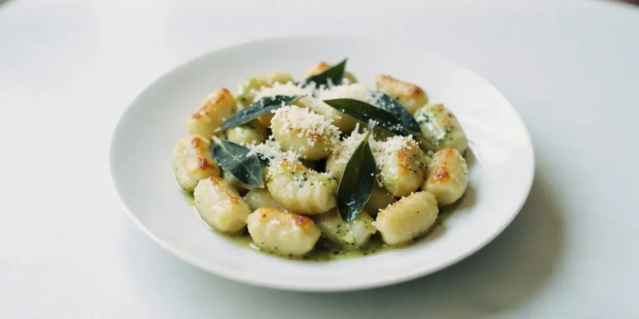 Gnocchi z masłem i szałwią przepis. Pyszne, złociste kluseczki ziemniaczane, polane aromatycznym sosem z masła i szałwii, posypane parmezanem.