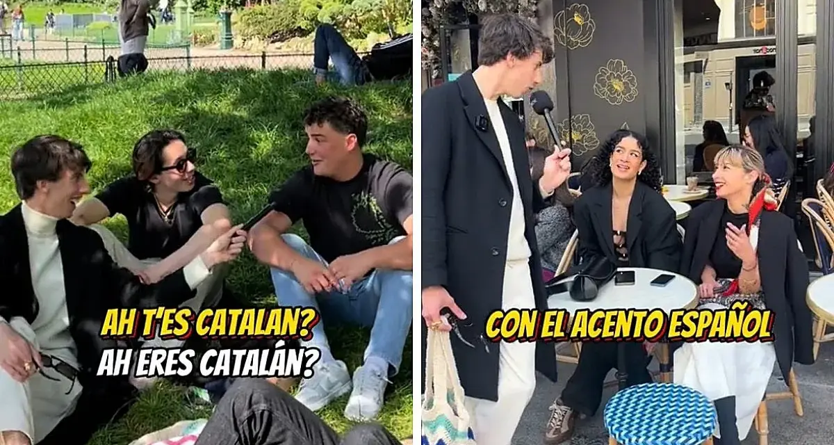 Dos escenas: jóvenes en un parque y en una terraza. Se pregunta cómo son los franceses, con acento español.