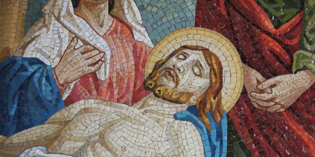 Mozaika przedstawia opłakiwanie Chrystusa. Postacie w żałobie, jak w psalm 103, otaczają ciało Jezusa.