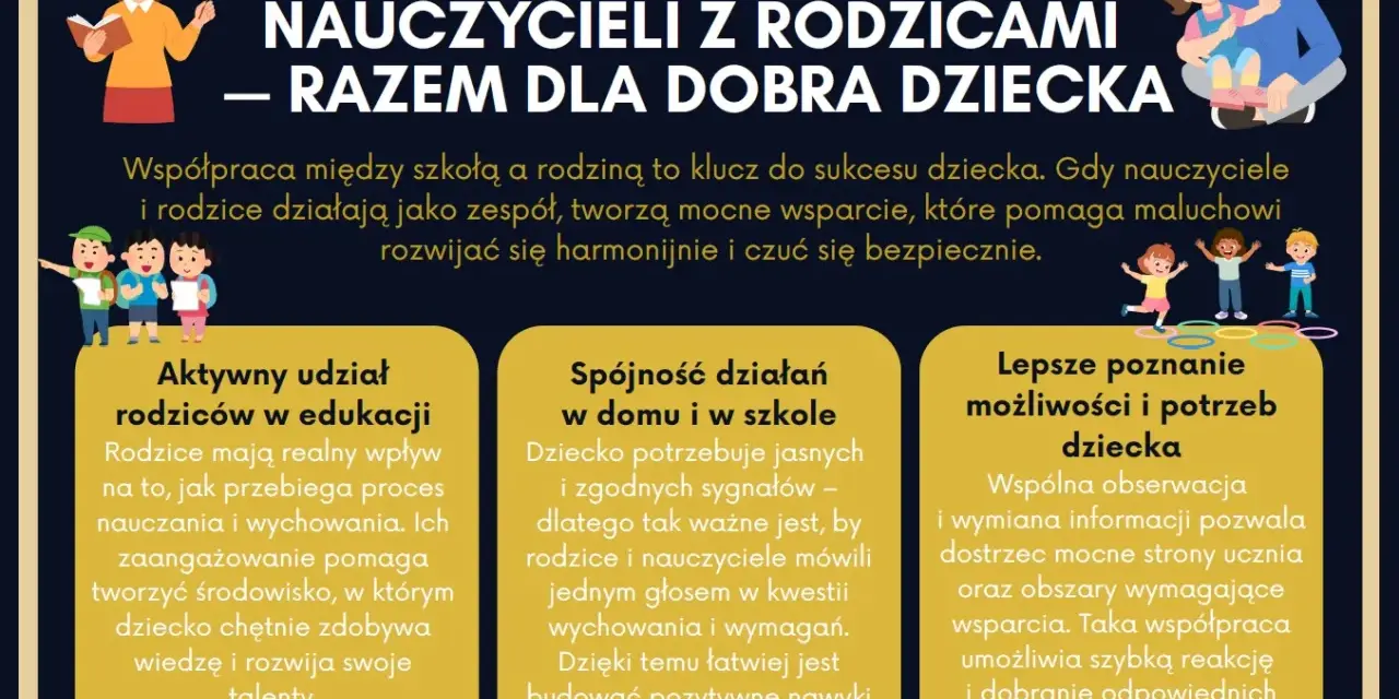 Cele edukacyjne przykłady: współpraca nauczycieli z rodzicami dla dobra dziecka, aktywny udział rodziców, spójność działań, lepsze poznanie potrzeb dziecka.
