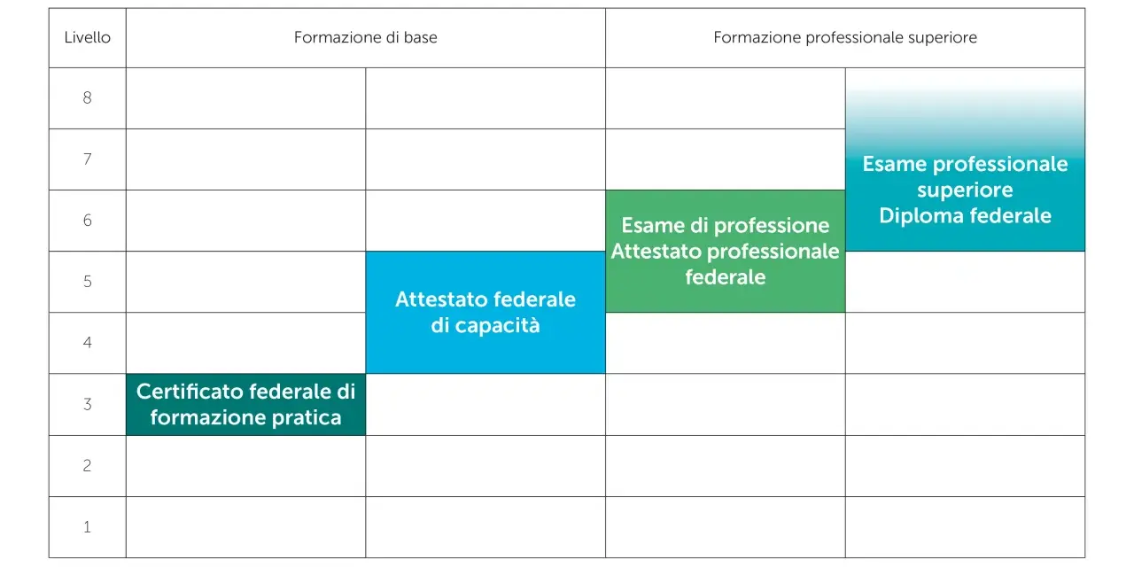 Schema livelli formazione: il livello 3 corrisponde al Certificato federale di formazione pratica.
