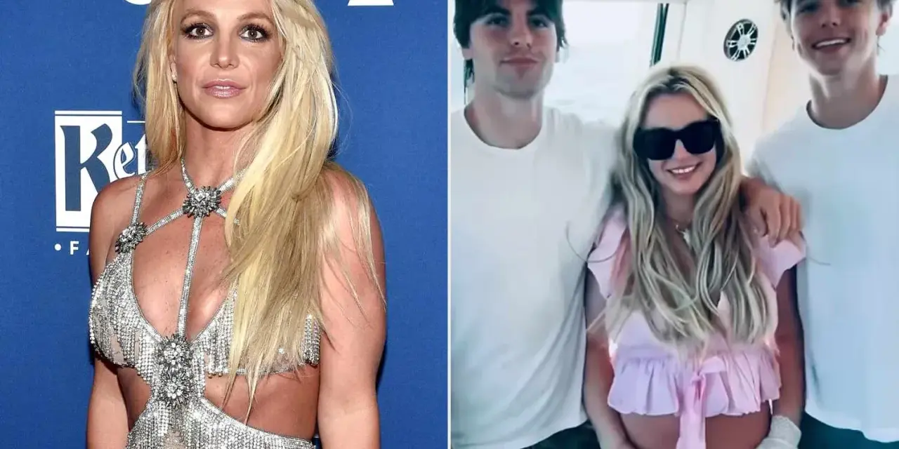 Britney Spears con i suoi figli, in una foto divisa: a sinistra sul red carpet, a destra in barca con i ragazzi.