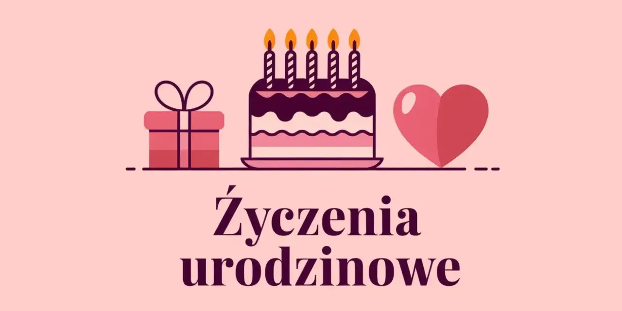 Kochana, wszystkiego najlepszego z okazji urodzin! Uroczy tort, prezent i serce na różowym tle.