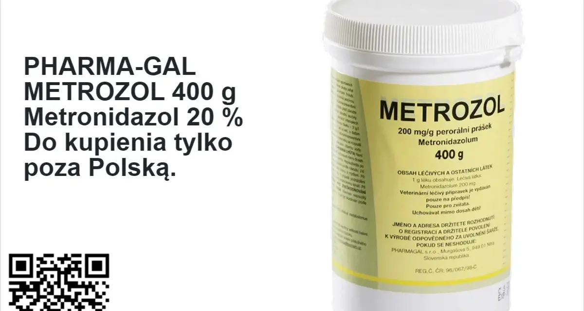 Opakowanie leku METROZOL 400 g z metronidazolem 20%. Informacja o cenie i dostępności poza Polską.