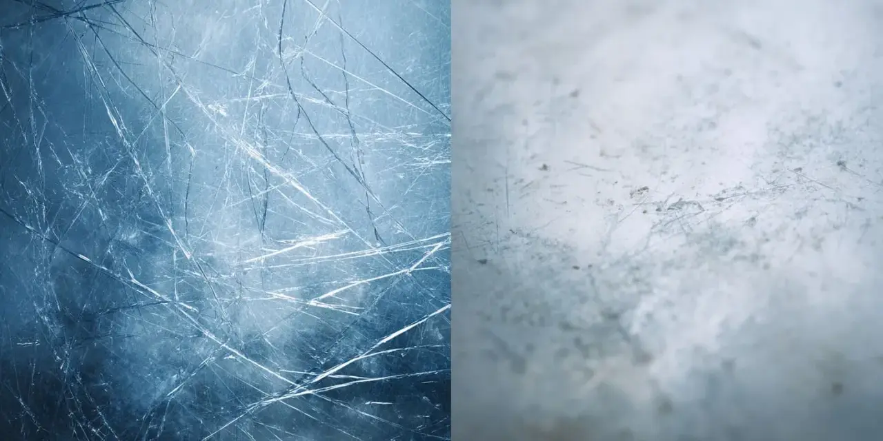 Close-up of a scratched surface, showing fine lines and cracks. This texture might make you wonder, does plexiglass shatter?