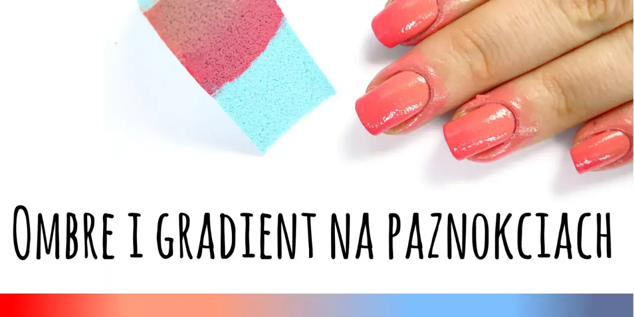 Piękne ombre na paznokciach w odcieniach koralu i różu, uzyskane za pomocą gąbeczki.