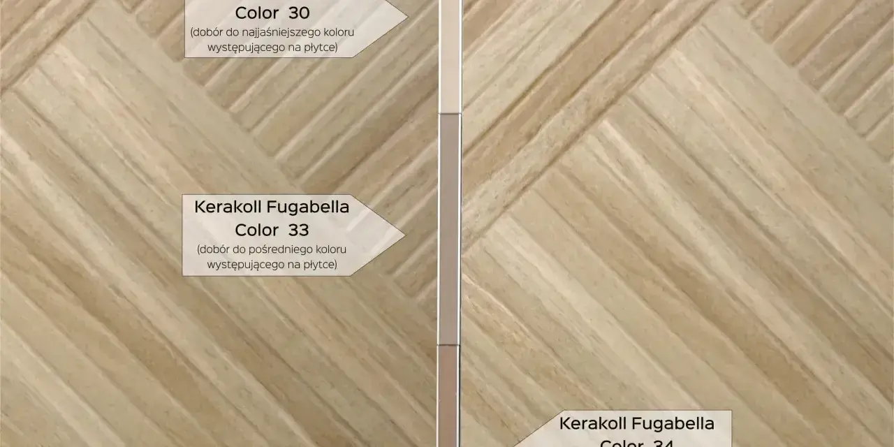 Przykłady fugi do płytek drewnopodobnych: Kerakoll Fugabella w kolorach 30, 33 i 34, dopasowane do odcieni płytek.