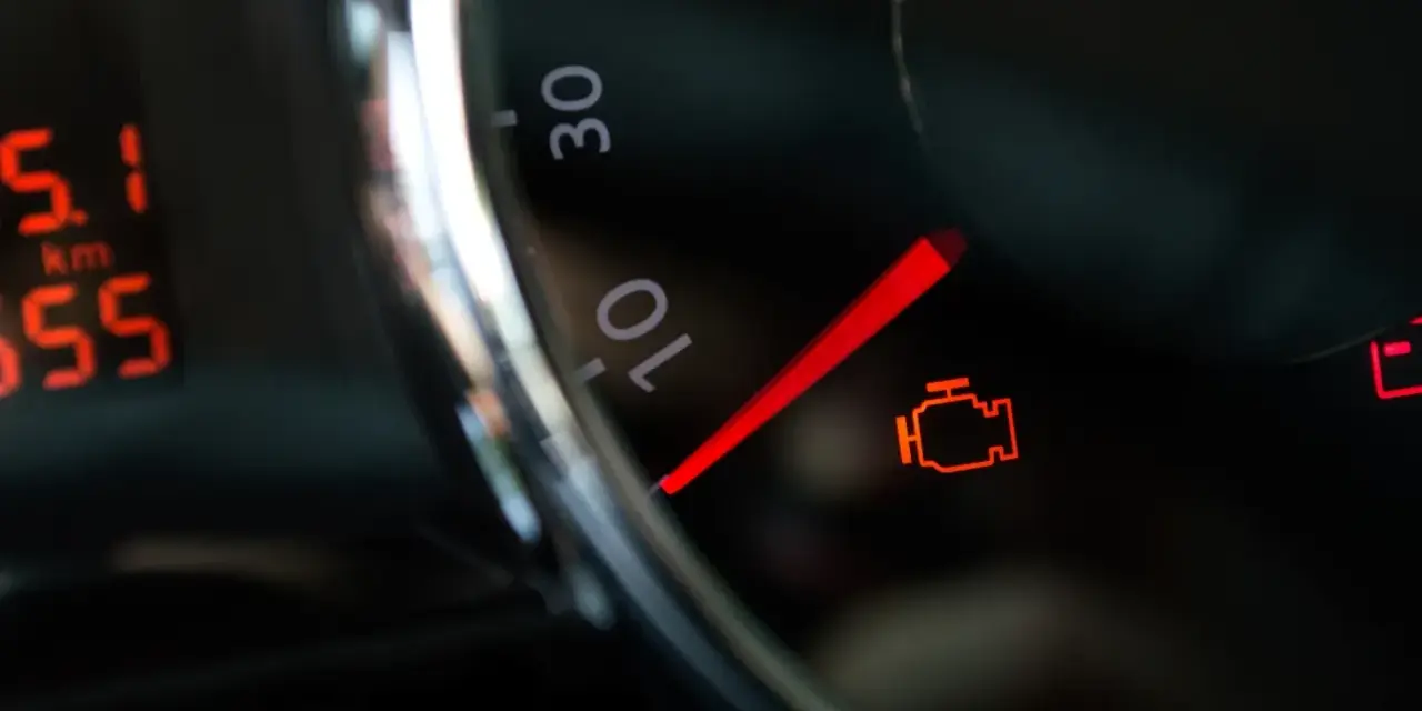 Kontrolka silnika świeci się, wskazując błąd DTC P0171 w Peugeot.