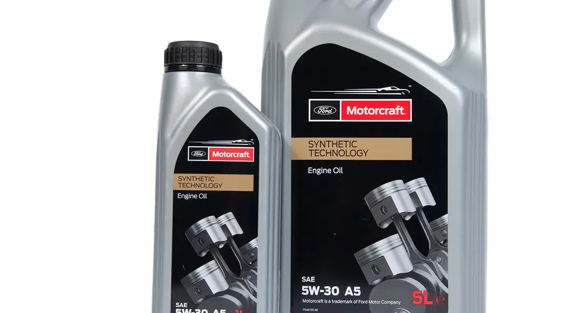 Olej silnikowy Motorcraft 5W-30 A5, idealny do Ford Focus MK2 1.6 benzyna. Dwa opakowania: 1L i 5L.