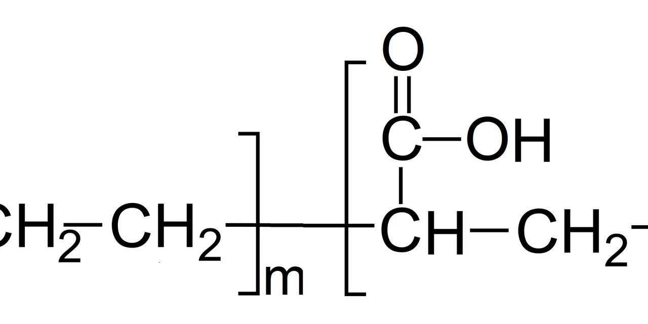 Struktura chemiczna kopolimeru z grupami etylenowymi i karboksylowymi.