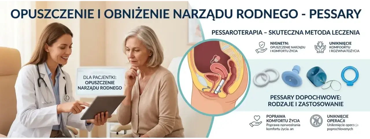 Lekarka omawia z pacjentką pessar kostkowy, który pomaga w leczeniu obniżenia narządów rodnych i poprawia komfort życia.