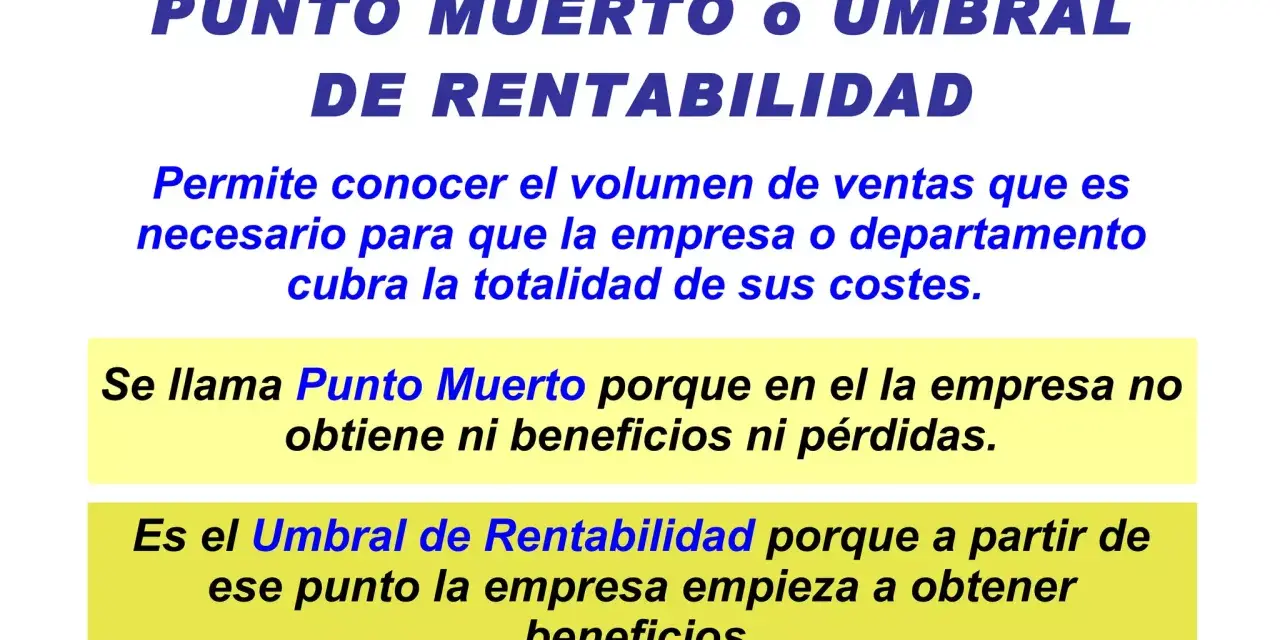 Título: Punto Muerto o Umbral de Rentabilidad. Explica cómo calcular el umbral de rentabilidad, el volumen de ventas para cubrir costes.