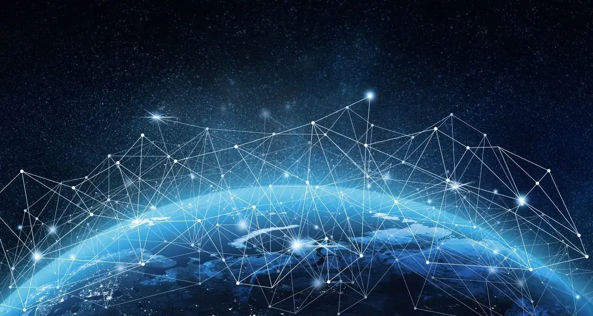 A glowing network of lines and dots overlays the Earth, symbolizing global connectivity and mobile network optimization.