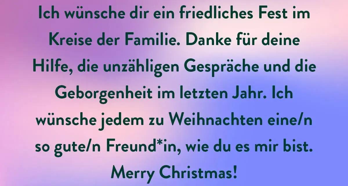 Weihnachtsgrüße mit Gedichttext auf farbigem Hintergrund.