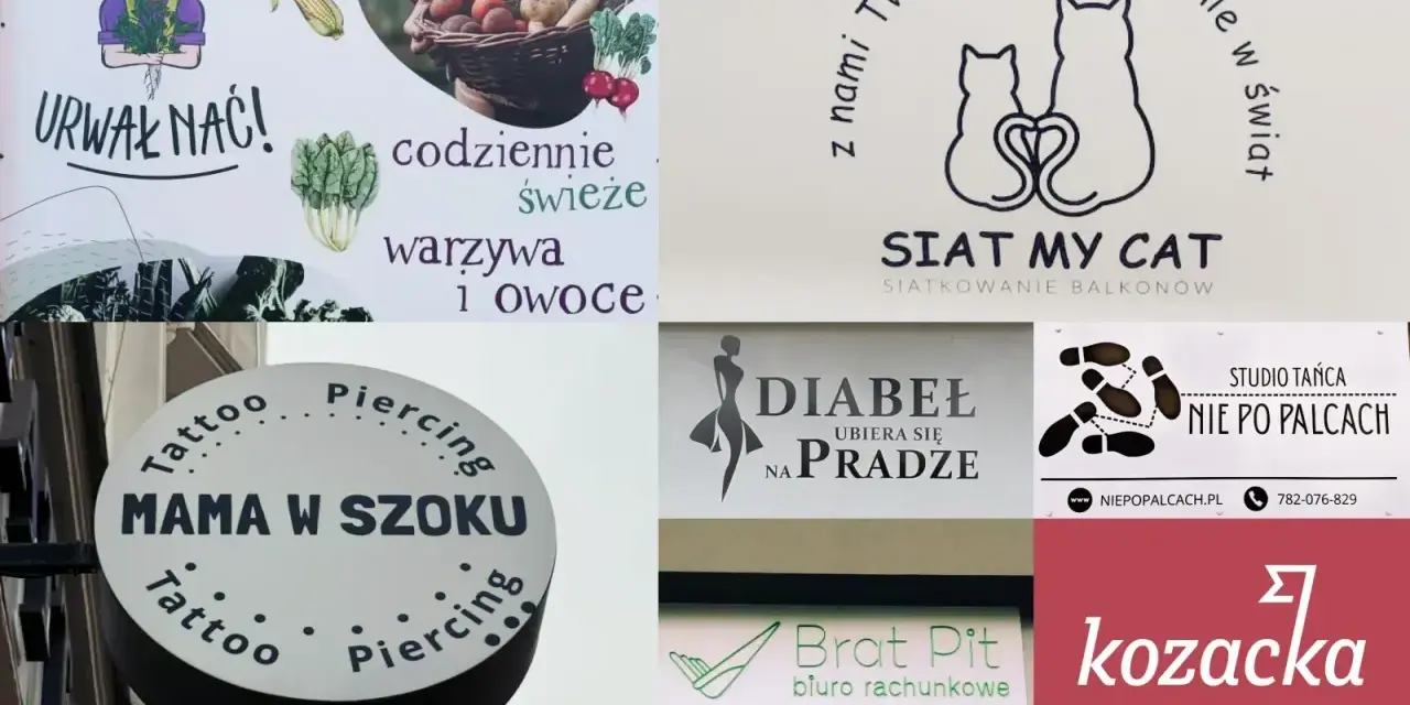 Kolekcja fajnych nazw zespołów i firm: "Urwał Nać!", "Siat My Cat", "Mama w Szoku", "Diabeł ubiera się na pradze", "Nie po palcach", "Brat Pit", "Kozacka nazwa".