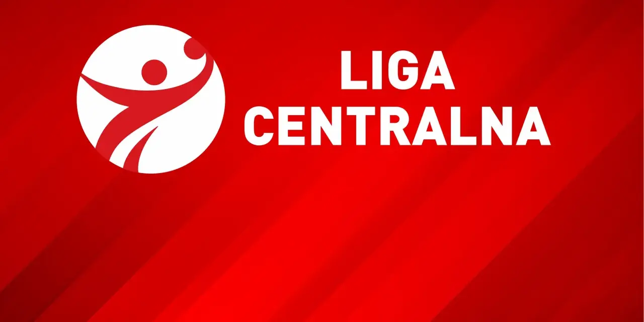 Logo z białą postacią w ruchu i napisem LIGA CENTRALNA.