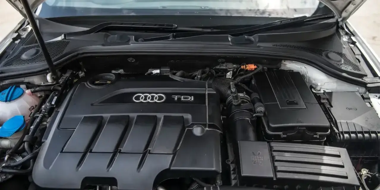 Pod maską Audi widać silnik 2.0 TDI.