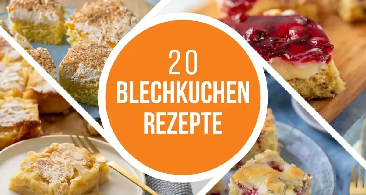 Vielfalt an Blechkuchen-Rezepten: saftige Kirsch-, Apfel- und Himbeerkuchen, verlockend präsentiert.