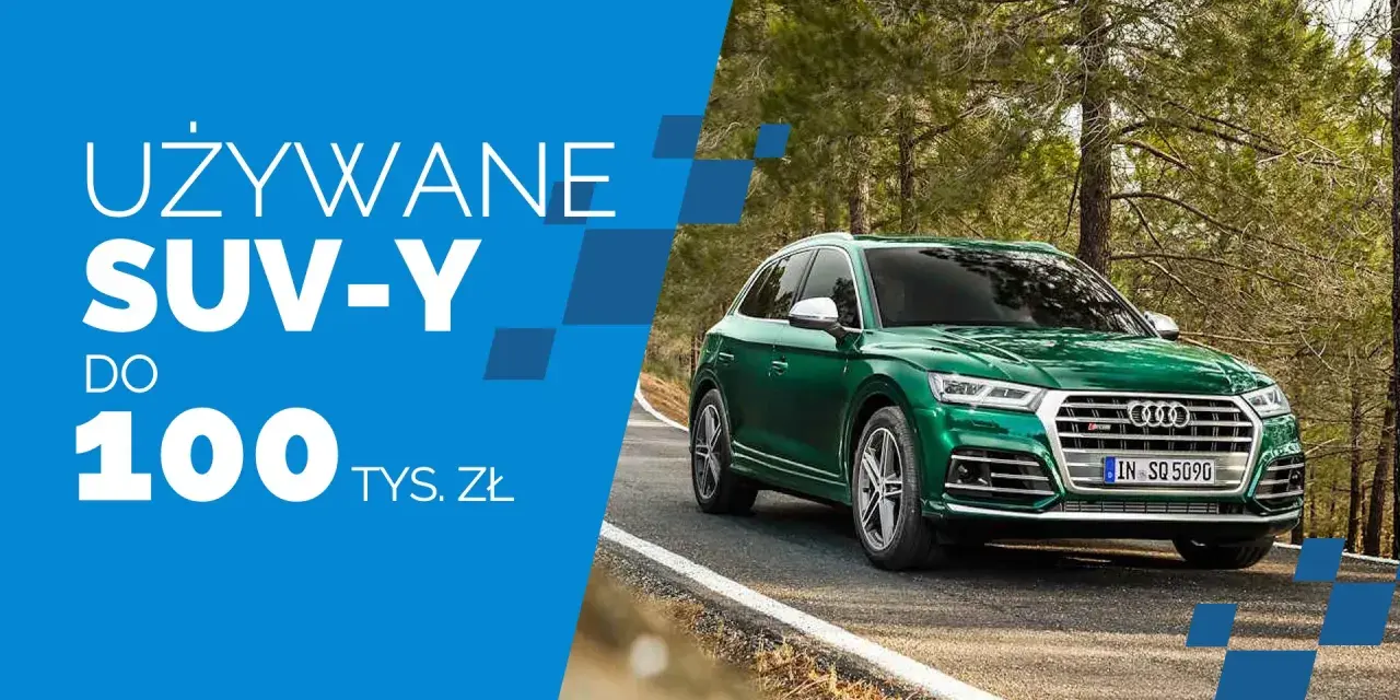 Zielony SUV na drodze w lesie. Używane SUV-y do 100 tys. zł.