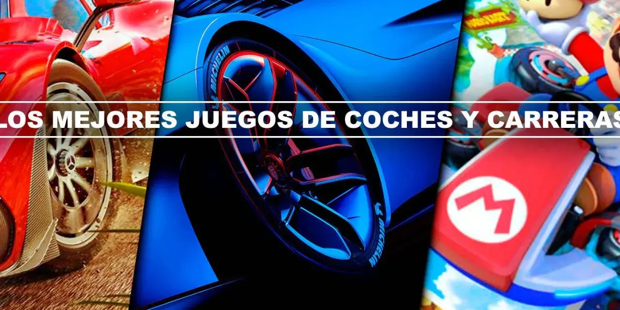 Los mejores juegos de coches PC: coches de carreras rojos y azules, y Mario Kart.