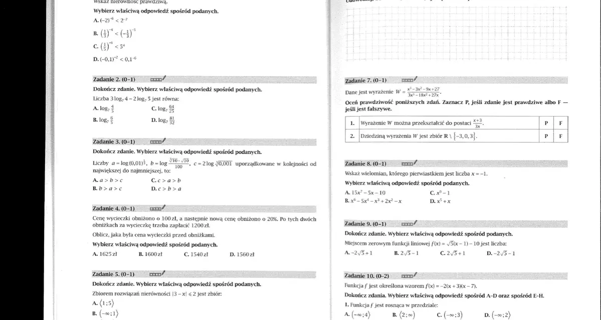 Arkusz egzaminacyjny nr 4, zadanie 1-10. Matematyczne wyzwania dla szewców bohaterów.