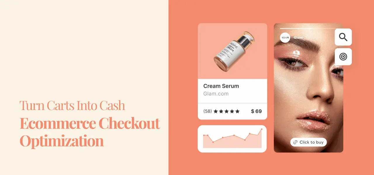 Ottimizzazione per un fast checkout: un siero in crema da 69$ con recensioni positive e un grafico di vendita.
