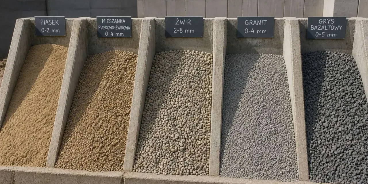Piasek, mieszanka piaskowo-żwirowa, żwir, granit i grysy bazaltowe – materiały do układania kostki brukowej warstwy.