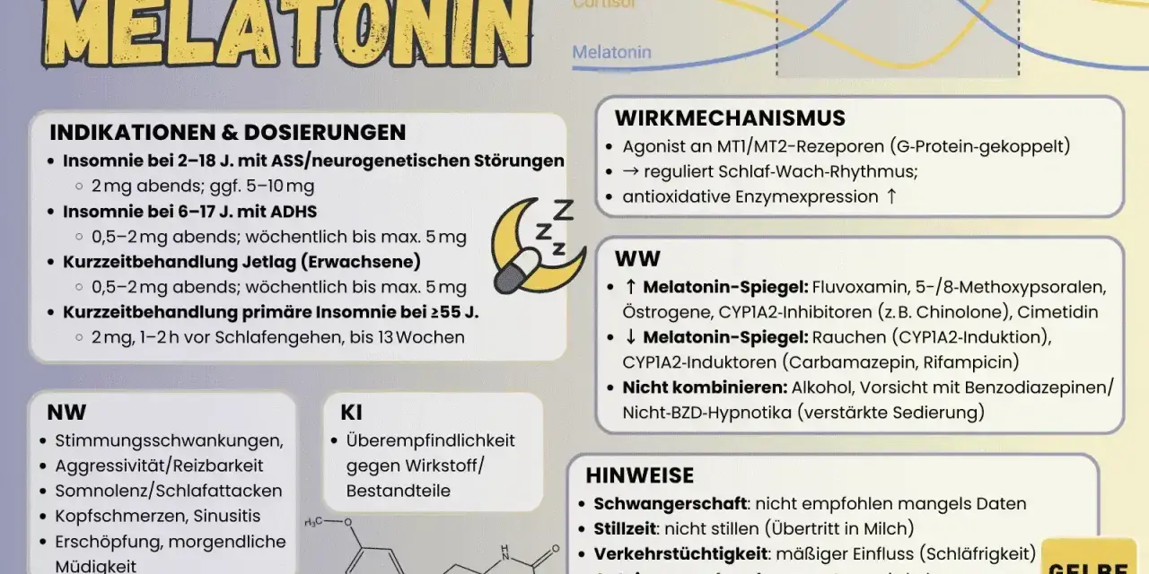 Melatonin-Dosierung: 2mg abends bei Insomnie (2-18 J.), 0,5-2mg bei ADHS. Wie viel Melatonin darf man nehmen? Infos zu Jetlag & älteren Menschen.