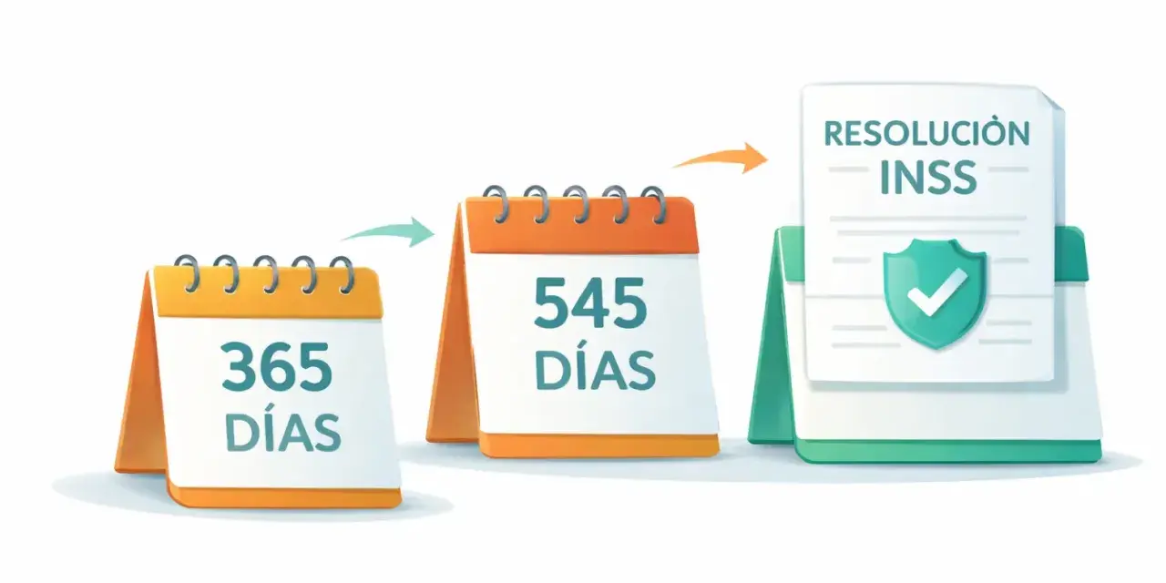 Calendarios muestran 365 y 545 días, seguidos por una resolución del INSS. Llevo un año de baja, ¿quién me paga ahora?