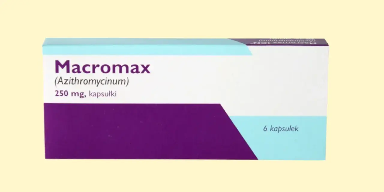 Opakowanie leku Macromax (Azithromycinum) 250 mg, zawierające 6 kapsułek.