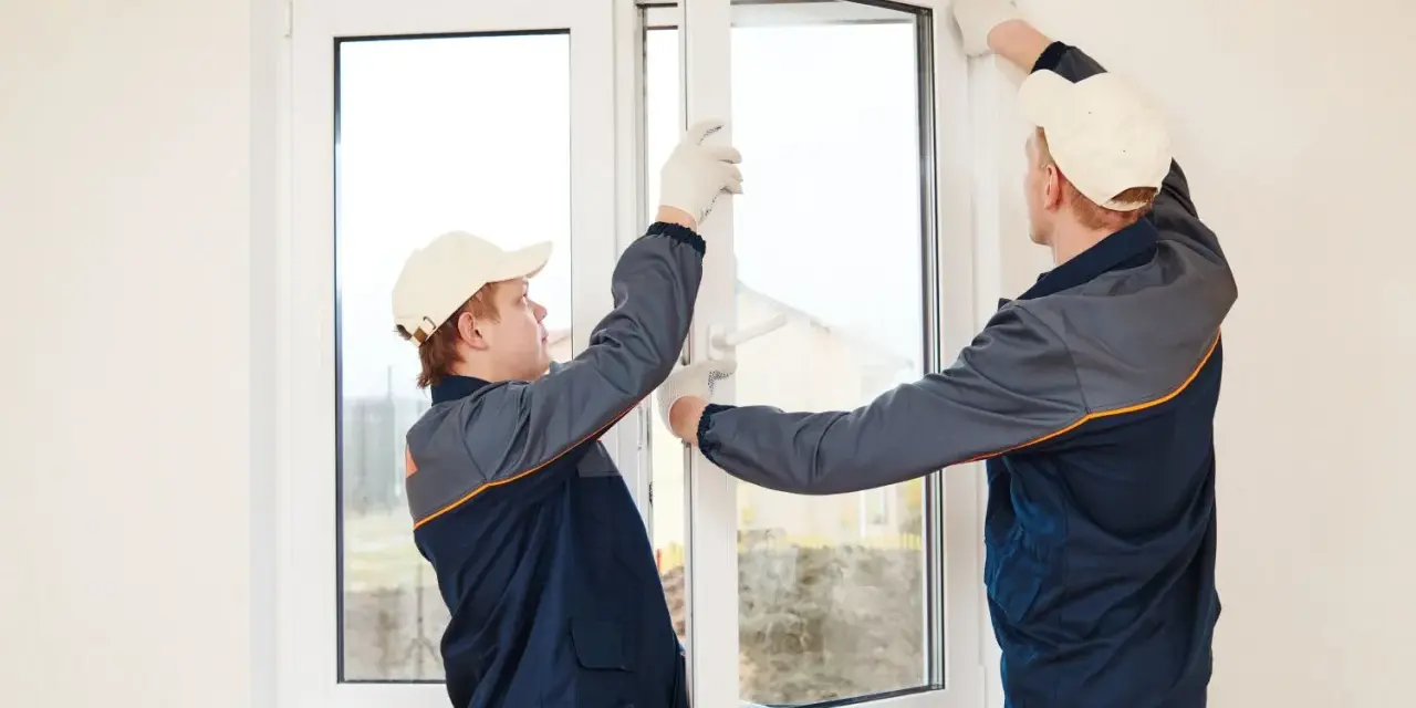 Installatori montano una finestra, mostrando le spallette finestre cosa sono e come si integrano nel muro.
